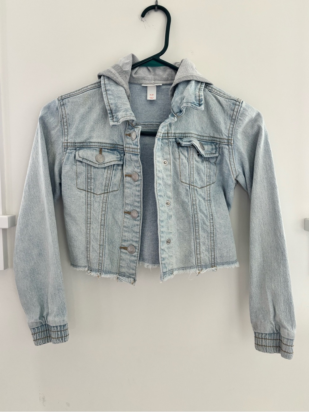 Cropped Light Wash Denim Jean Jacket with Hood - Kids Medium
